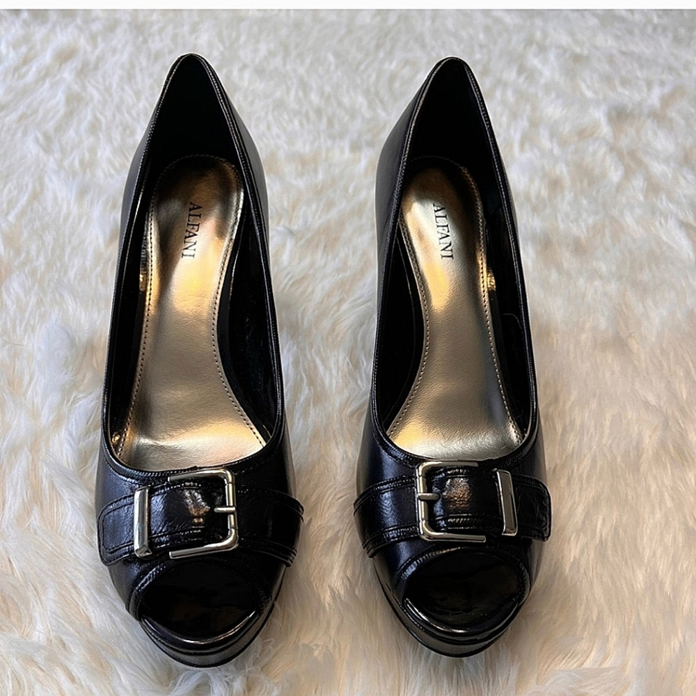 Alfani - Shayla Silver Buckle Peep Toe Pumps